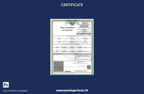 certificato di nascita in Messico stile verificato Modello Word e PDF, modello d
